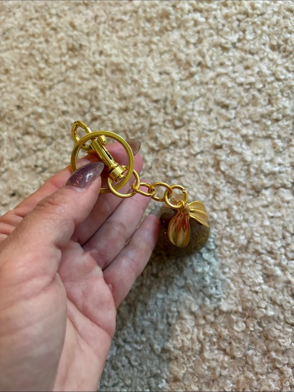 Gold Glitter Pear Key and attachment Holder Charm